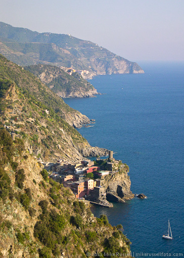 view of Vernazza, Italy from trail in 2003