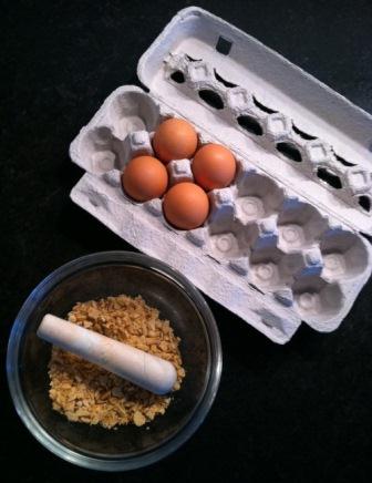Crushed crackers and eggs